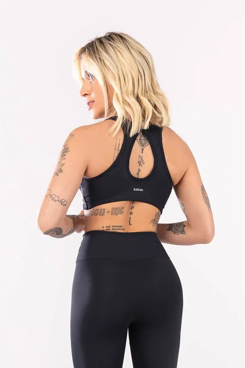 KIT CALÇA LEGGING + TOP COM FRENTE TORCIDA E COSTAS ABERTAS (PRETO)