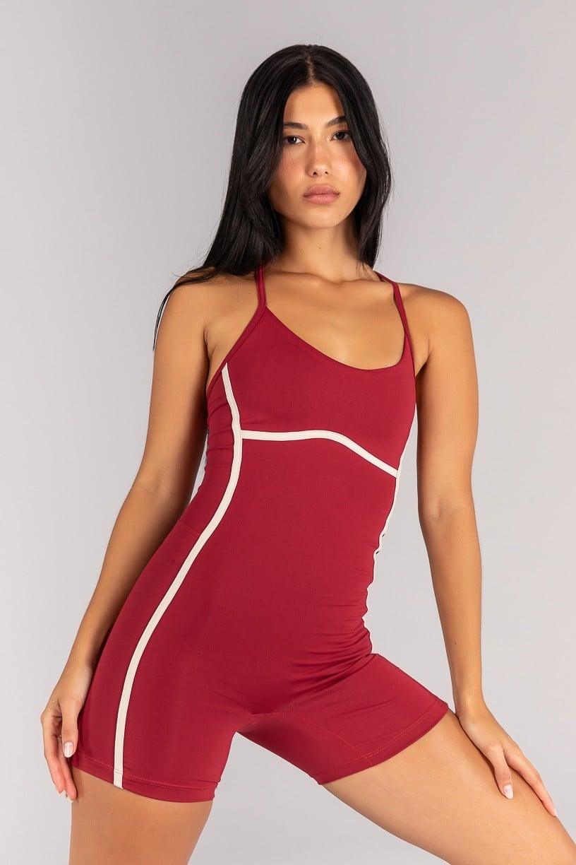 Macaquinho sem Gancho com Alças Cruzadas (Vinho / Off-White) | Ref: K4701-A