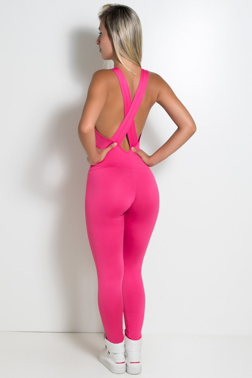 MACACÃO FITNESS BELA CORES LISAS (ROSA PINK) | REF: KS-F87-004