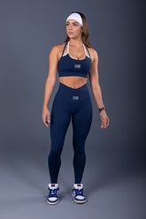 [CONJUNTO] - Top + Calça Legging com Cós Transpassado (Azul Marinho) | Ref: K3332-A