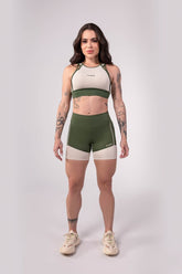 [CONJUNTO] - Top + Short com Recorte e Vivo (Verde Militar / Off-White) | Ref: K3511-C