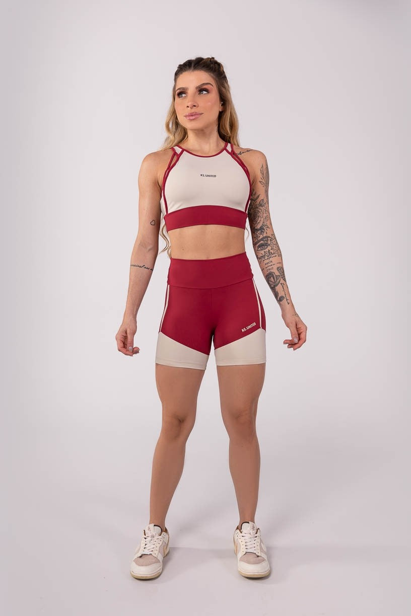 [CONJUNTO] - Short + Top com Alças e Detalhe em Viés (Off-White / Vinho) | Ref: K3512-D
