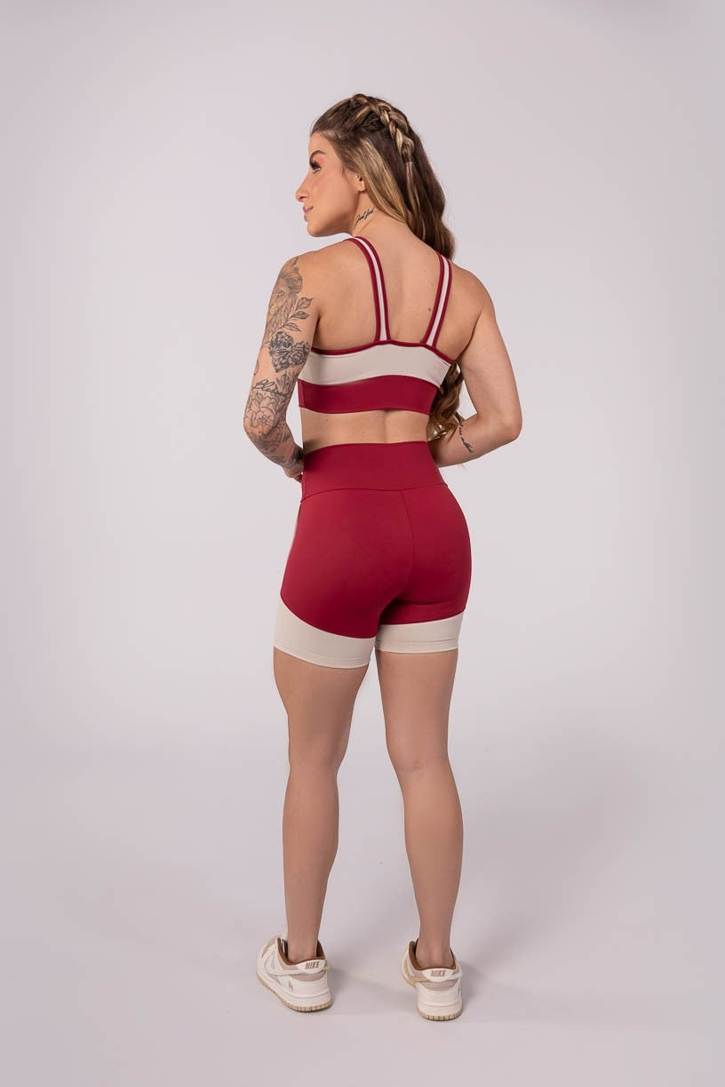 [CONJUNTO] - Short + Top com Alças e Detalhe em Viés (Off-White / Vinho) | Ref: K3512-D