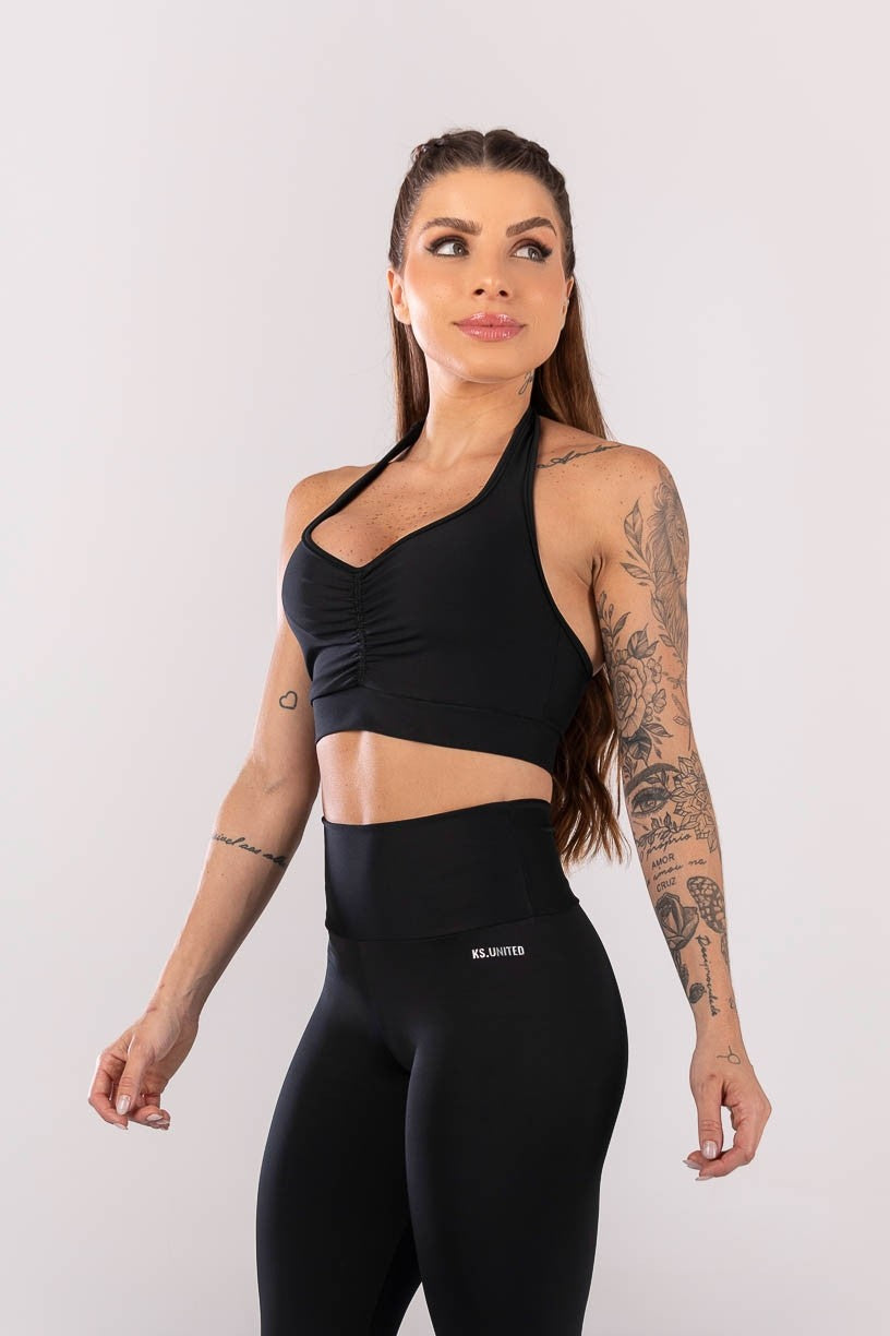 [CONJUNTO] Legging + Top Frente Única Com Franzido na Frente (preto)