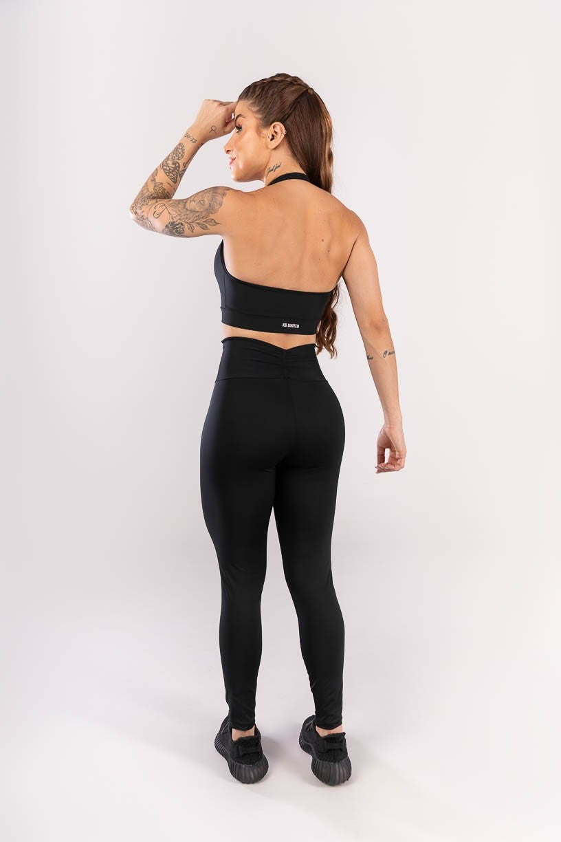 [CONJUNTO] Legging + Top Frente Única Com Franzido na Frente (preto)