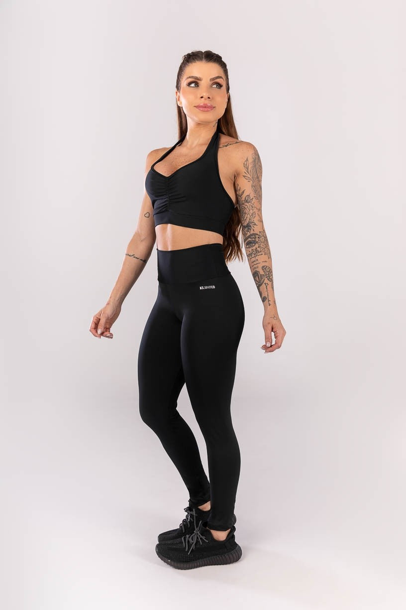 [CONJUNTO] Legging + Top Frente Única Com Franzido na Frente (preto)