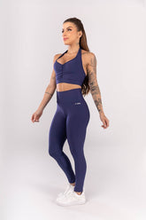 [CONJUNTO]  Legging + Top Frente Única Com Franzido na Frente (azul Marinho)