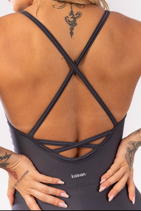 Macaquinho com Alças Cruzadas (Cinza Escuro) | Ref: K3996-C