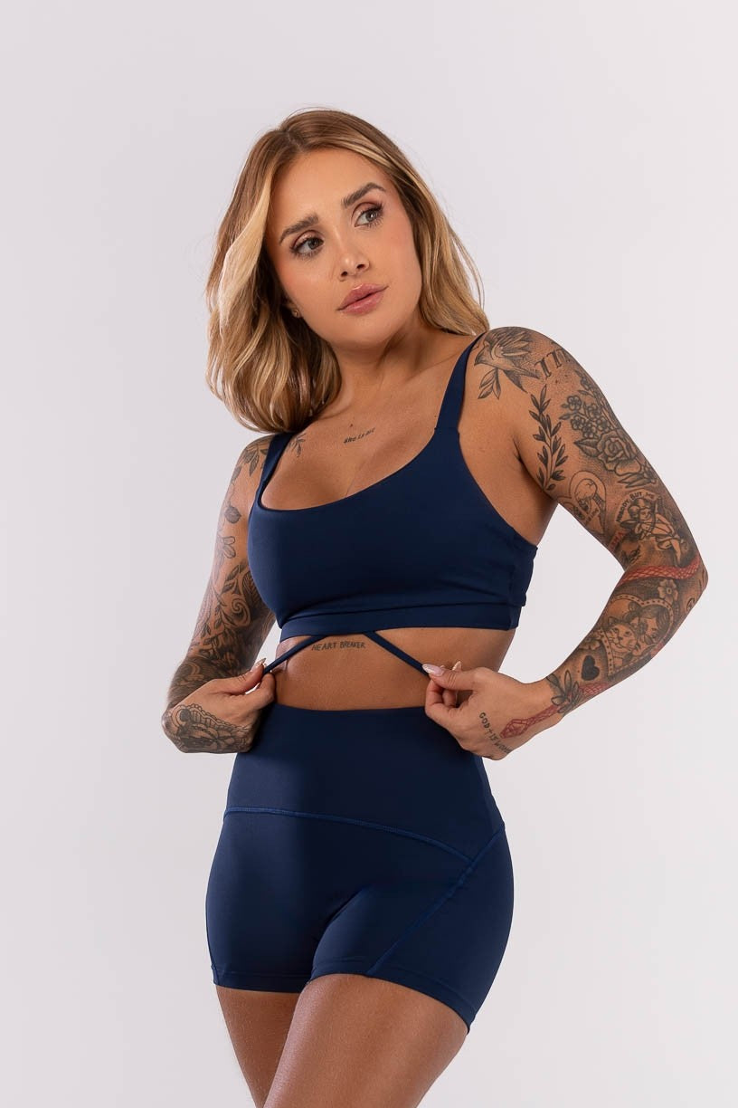 [CONJUNTO] - Short + Top com Detalhe de Tira na Base (Azul Marinho) | Ref: K4131-C