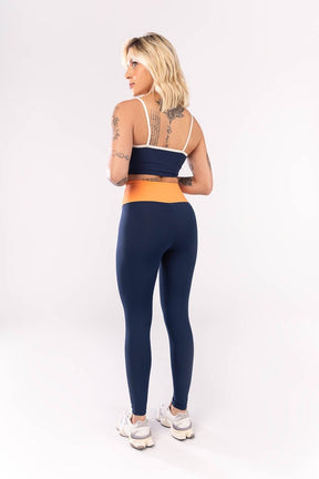 KIT TOP + CALÇA LEGGING COM CÓS TRANSPASSADO (AZUL MARINHO / LARANJA / OFF WHITE)