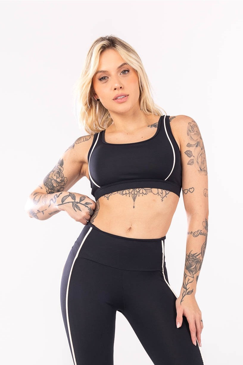 [CONJUNTO] - Calça Legging +  Top Com Vivo e Abertura nas Costas (preto)