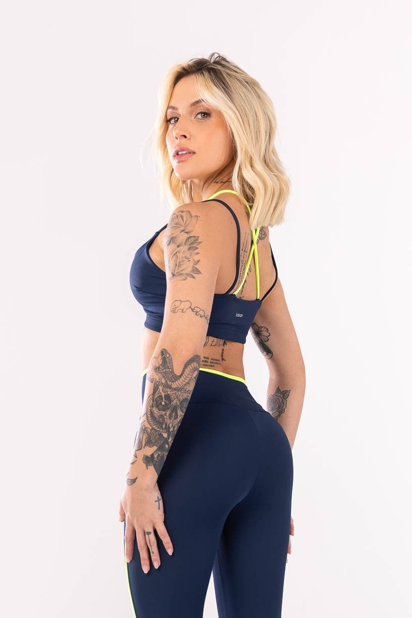 [CONJUNTO] -  Top + Calça (azul Marinho / Amarelo Neon)