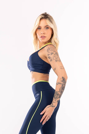 [CONJUNTO] -  Top + Calça (azul Marinho / Amarelo Neon)