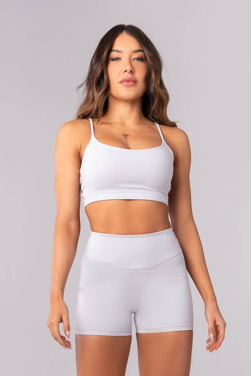 [CONJUNTO] - Short + Top com Drapeado nas Costas (Cinza Claro) | Ref: K4134-C