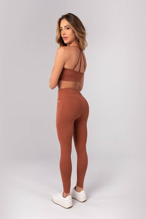 [CONJUNTO] - Top + Calça Legging com Bolsos e Cobertura (Marrom) | Ref: K4176-B