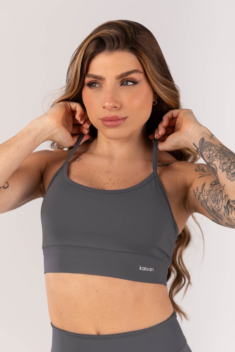 [CONJUNTO] - Top + Short com Cós Arredondado (Grafite) | Ref: K4231-B