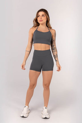 [CONJUNTO] - Top + Short com Cós Arredondado (Grafite) | Ref: K4231-B