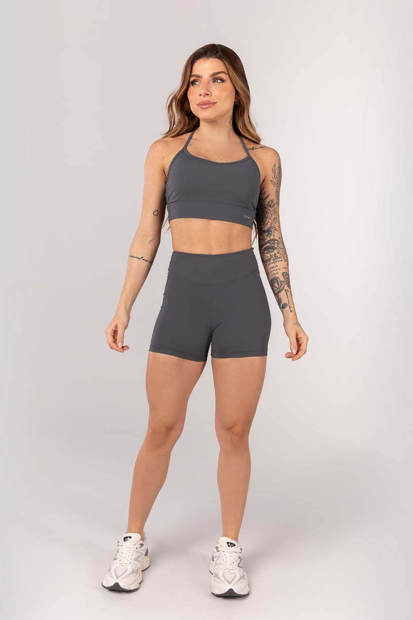 [CONJUNTO] - Top + Short com Cós Arredondado (Grafite) | Ref: K4231-B
