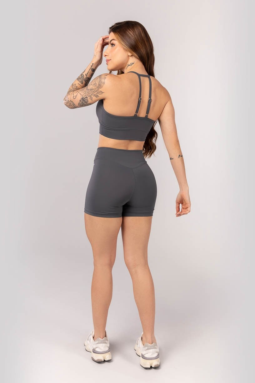 [CONJUNTO] - Top + Short com Cós Arredondado (Grafite) | Ref: K4231-B