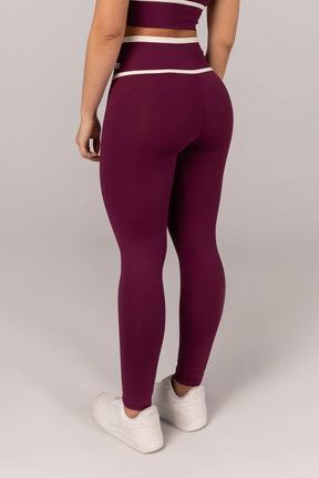 [CONJUNTO]  Top + Calça Legging com Cós Transpassado e Chapado (Uva / Off-White) | Ref: K4296-B