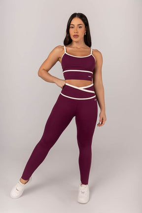 [CONJUNTO]  Top + Calça Legging com Cós Transpassado e Chapado (Uva / Off-White) | Ref: K4296-B