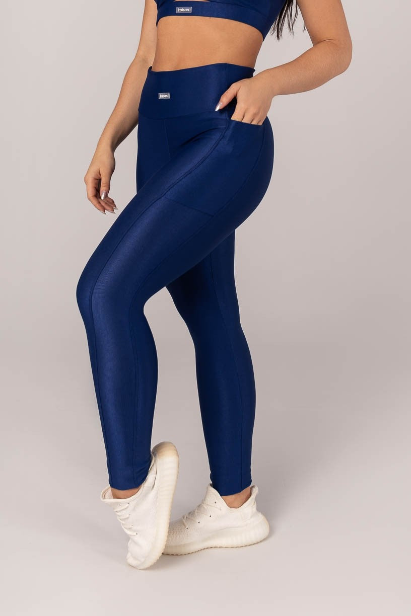 [CONJUNTO] Top + Calça Legging com Bolsos Laterais (Azul) | Ref: K4306-A