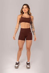 [CONJUNTO] - Top + Short com Cós em V e Recortes (Marrom Escuro) | Ref: K4082-D