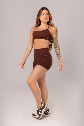 [CONJUNTO] - Top + Short com Cós em V e Recortes (Marrom Escuro) | Ref: K4082-D