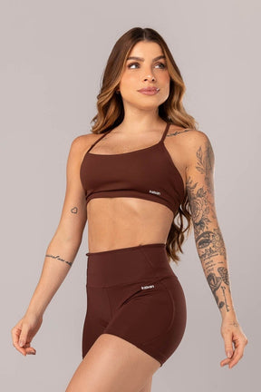 [CONJUNTO] - Top + Short com Cós em V e Recortes (Marrom Escuro) | Ref: K4082-D