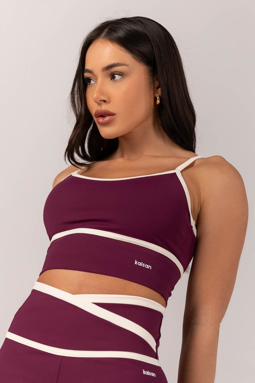 [CONJUNTO]  Short + Top com Alças Reguláveis e Chapado (Uva / Off-White) | Ref: K4295-B