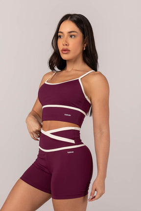 [CONJUNTO]  Short + Top com Alças Reguláveis e Chapado (Uva / Off-White) | Ref: K4295-B