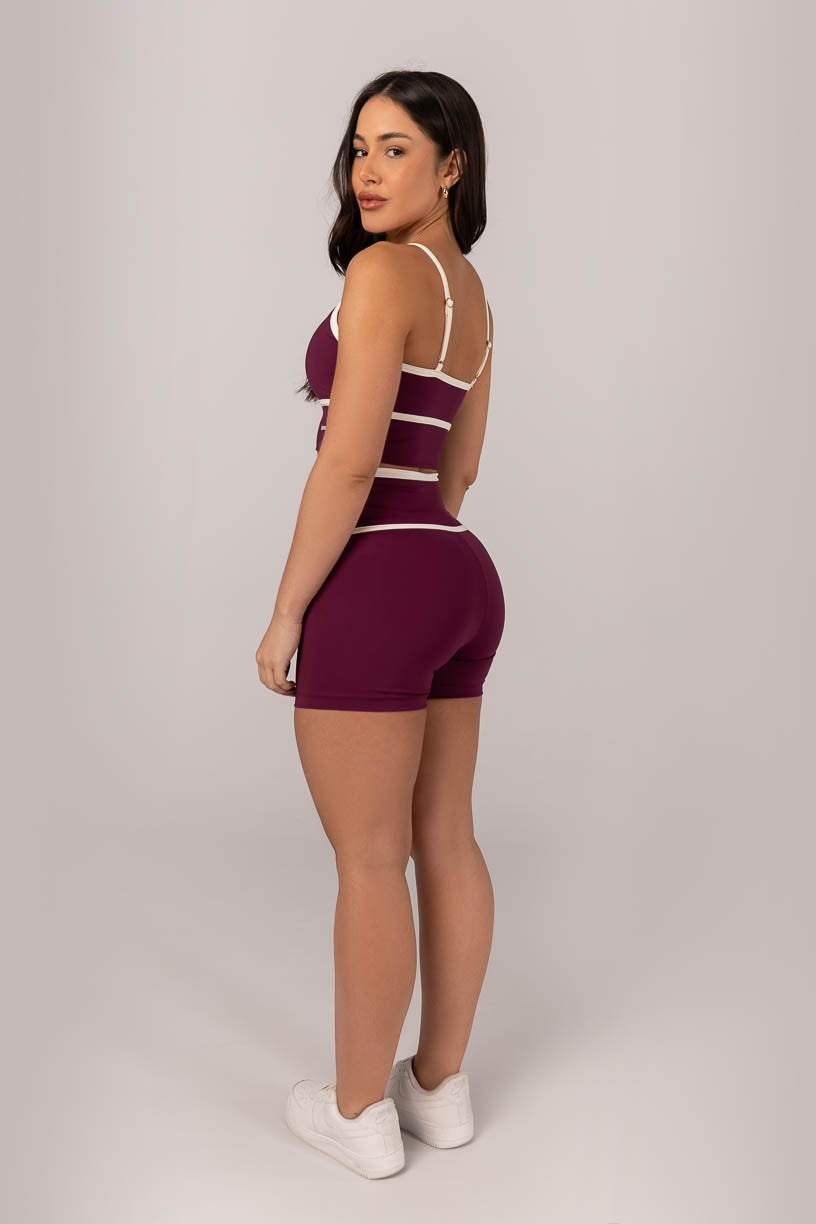 [CONJUNTO]  Short + Top com Alças Reguláveis e Chapado (Uva / Off-White) | Ref: K4295-B