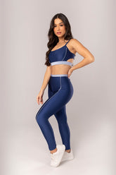 [CONJUNTO] - Top + Calça Legging com Vira e Vivo (Azul Marinho / Azul Claro) | Ref: K4013-F