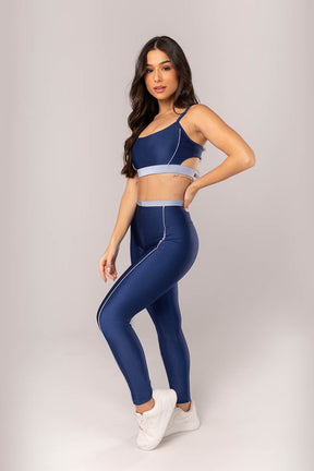 [CONJUNTO] - Top + Calça Legging com Vira e Vivo (Azul Marinho / Azul Claro) | Ref: K4013-F
