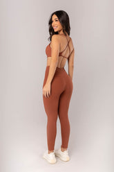 [CONJUNTO]  Top + Calça Legging com Cós Transpassado Frente e Costas (Marrom) | Ref: K4042-G