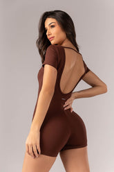 Macaquinho com Mangas Curtas (Marrom Escuro) | Ref: K4350-B