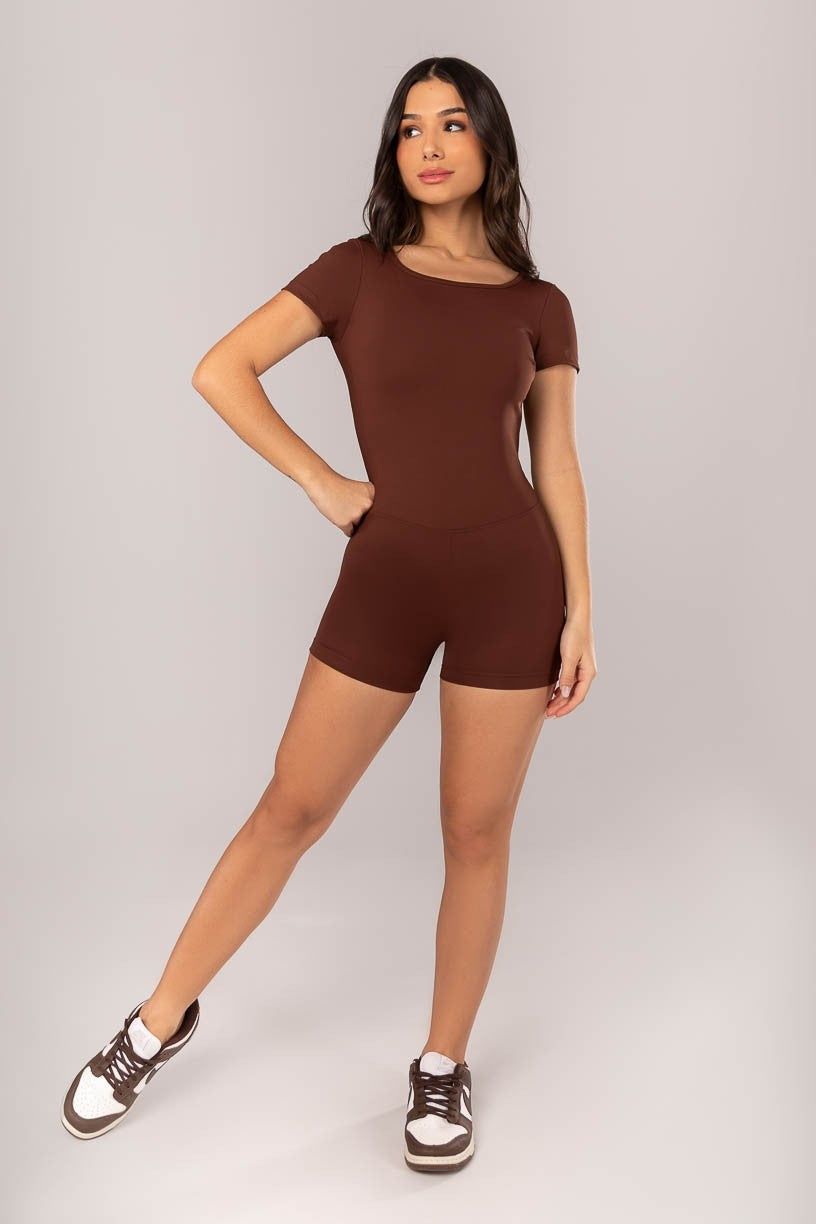 Macaquinho com Mangas Curtas (Marrom Escuro) | Ref: K4350-B