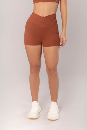 [CONJUNTO] - Top + Short com Cós Transpassado Frente e Costas (Marrom) | Ref: K4043-G