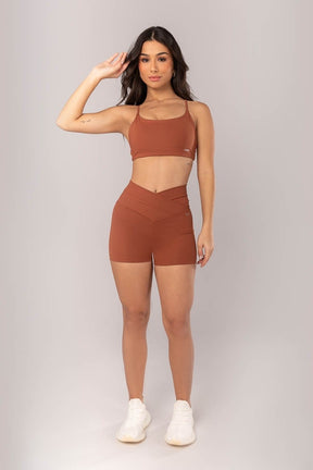 [CONJUNTO] - Top + Short com Cós Transpassado Frente e Costas (Marrom) | Ref: K4043-G