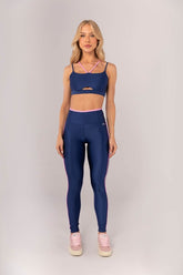 [CONJUNTO] Top + Calça Legging com Vira e Vivo (Azul Marinho / Rosa Claro) | Ref: K4371-A