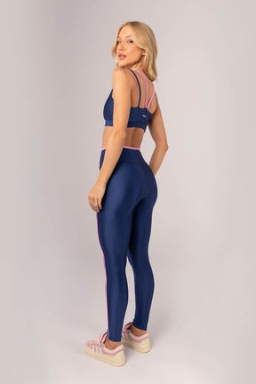[CONJUNTO] Top + Calça Legging com Vira e Vivo (Azul Marinho / Rosa Claro) | Ref: K4371-A