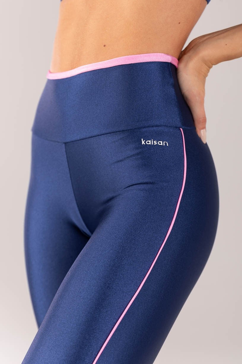 [CONJUNTO] Top + Calça Legging com Vira e Vivo (Azul Marinho / Rosa Claro) | Ref: K4371-A