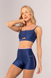 [CONJUNTO] Short + Top Strappy com Abertura no Cós (Azul Marinho / Rosa Claro) | Ref: K4370-A