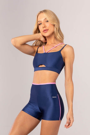 [CONJUNTO] Short + Top Strappy com Abertura no Cós (Azul Marinho / Rosa Claro) | Ref: K4370-A