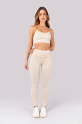 [CONJUNTO] - Top + Calça Legging com Cobertura no Cós (Bege / Caramelo) | Ref: K4390-A