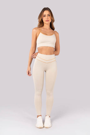 [CONJUNTO] - Top + Calça Legging com Cobertura no Cós (Bege / Caramelo) | Ref: K4390-A