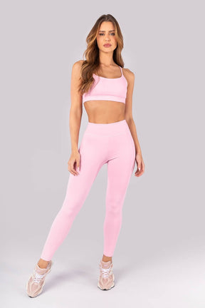 [CONJUNTO] Calça Legging + Top com Alças Ajustáveis nas Costas (Rosa Claro) | Ref: K4386-B