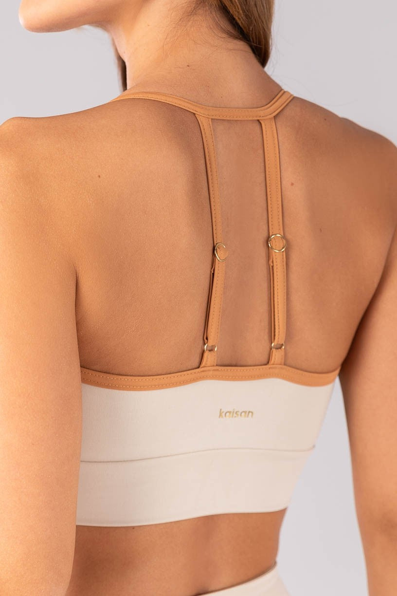 [CONJUNTO] - Top + Calça Legging com Cobertura no Cós (Bege / Caramelo) | Ref: K4390-A