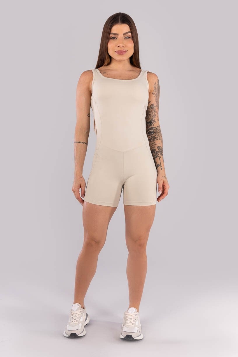 Macaquinho com Alças Largas e Costas Abertas (Bege) | Ref: K4469-C