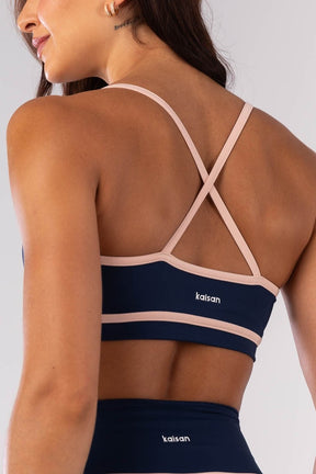 [CONJUNTO]  Top + Calça Legging com Bolsos e Chapado no Cós (Azul Marinho / Rosa Bebê) | Ref: K4521-A